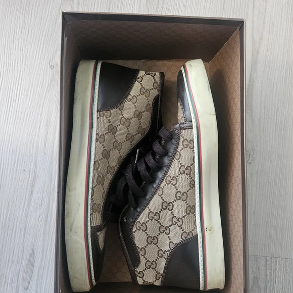 Gucci Mens Brown High-Top Sneakers 10 1/2 - Picture 2 of 6